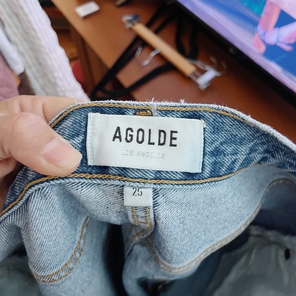 Agolde Distressed Blue Jeans size 25 rigid denim high rise classic casual - Picture 7 of 7